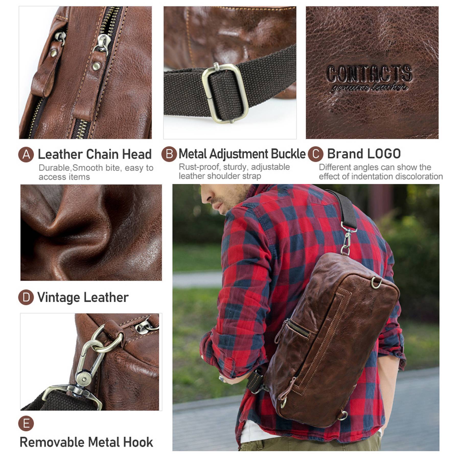Genuine Leather High-capacity Waterproof Cross-body Bag Men 5