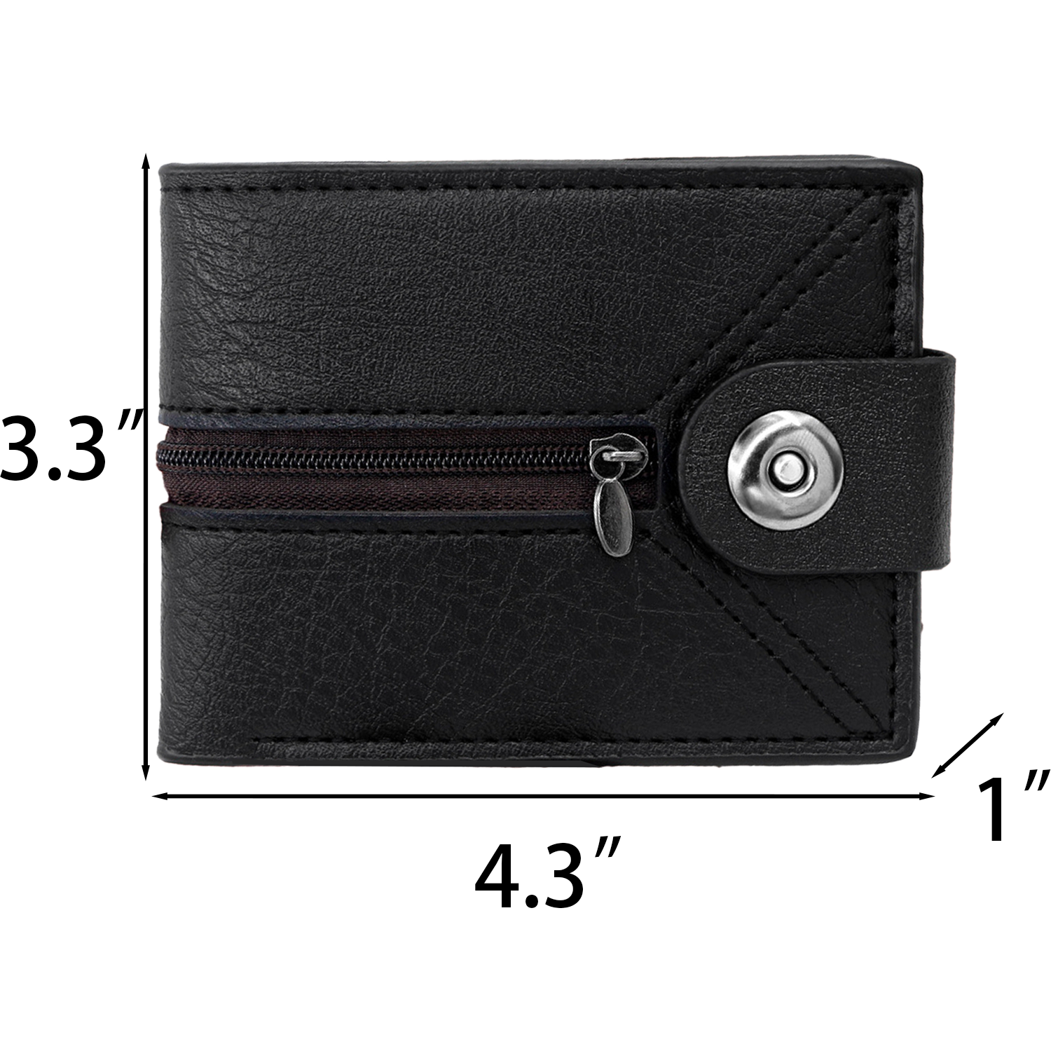 PU Magnetic Buckle Bifold Wallet w/ Zipper 6