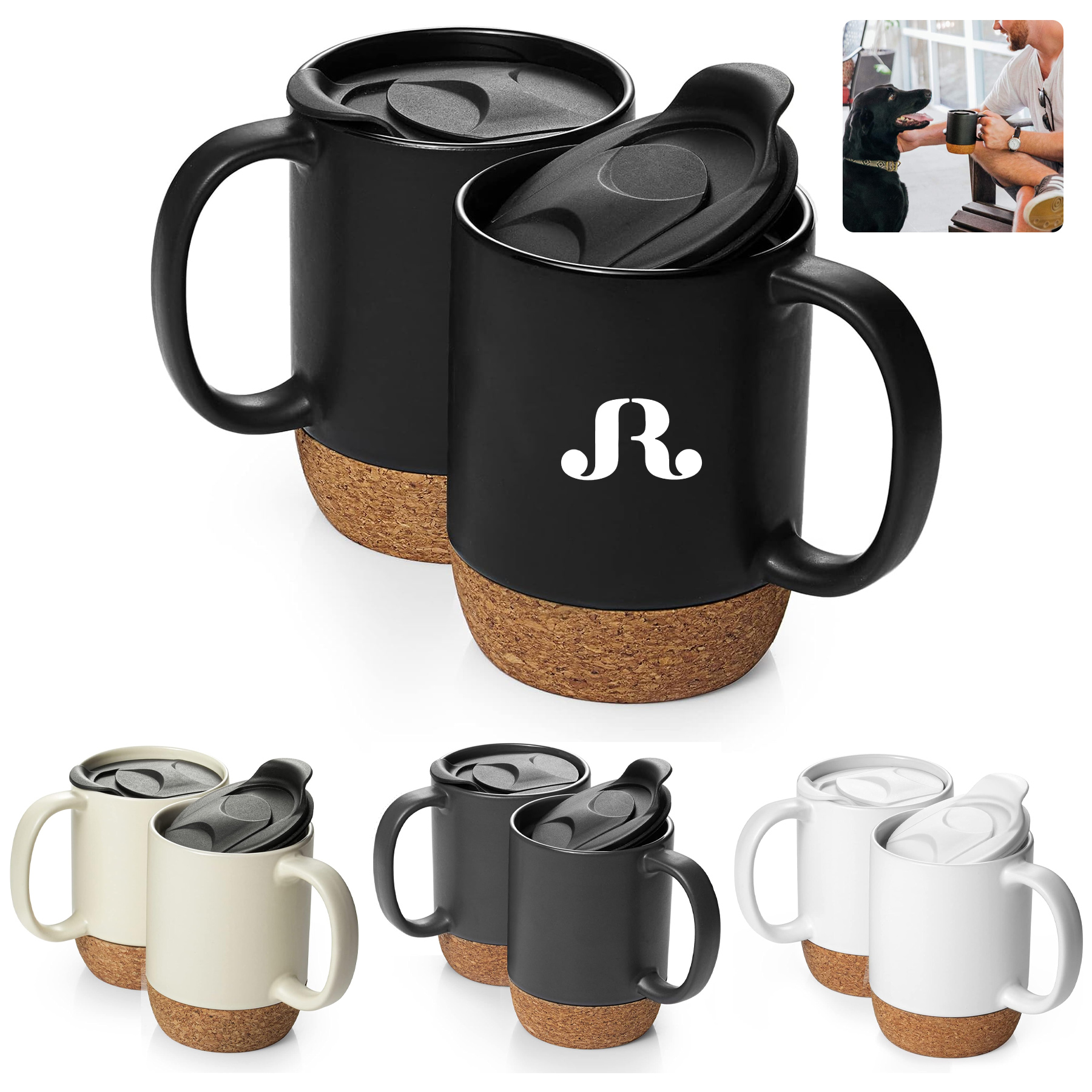 Large Ceramic Coffee Mug with Cork Bottom 2