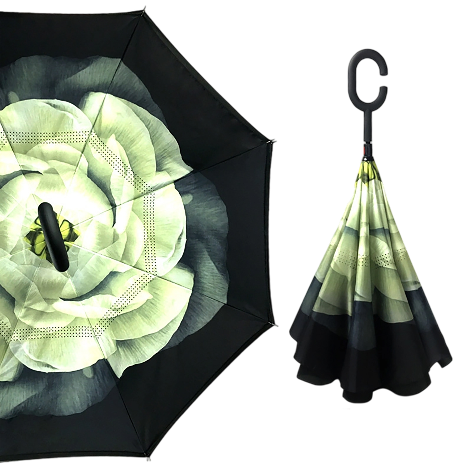 Double Layer Waterproof Reverse Folding Inverted Umbrella With Wrist Handle 42" X 31.5" 33