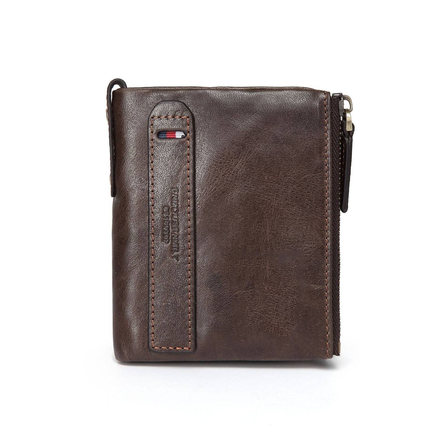 Genuine Leather Double zipper short vintage wallet 7