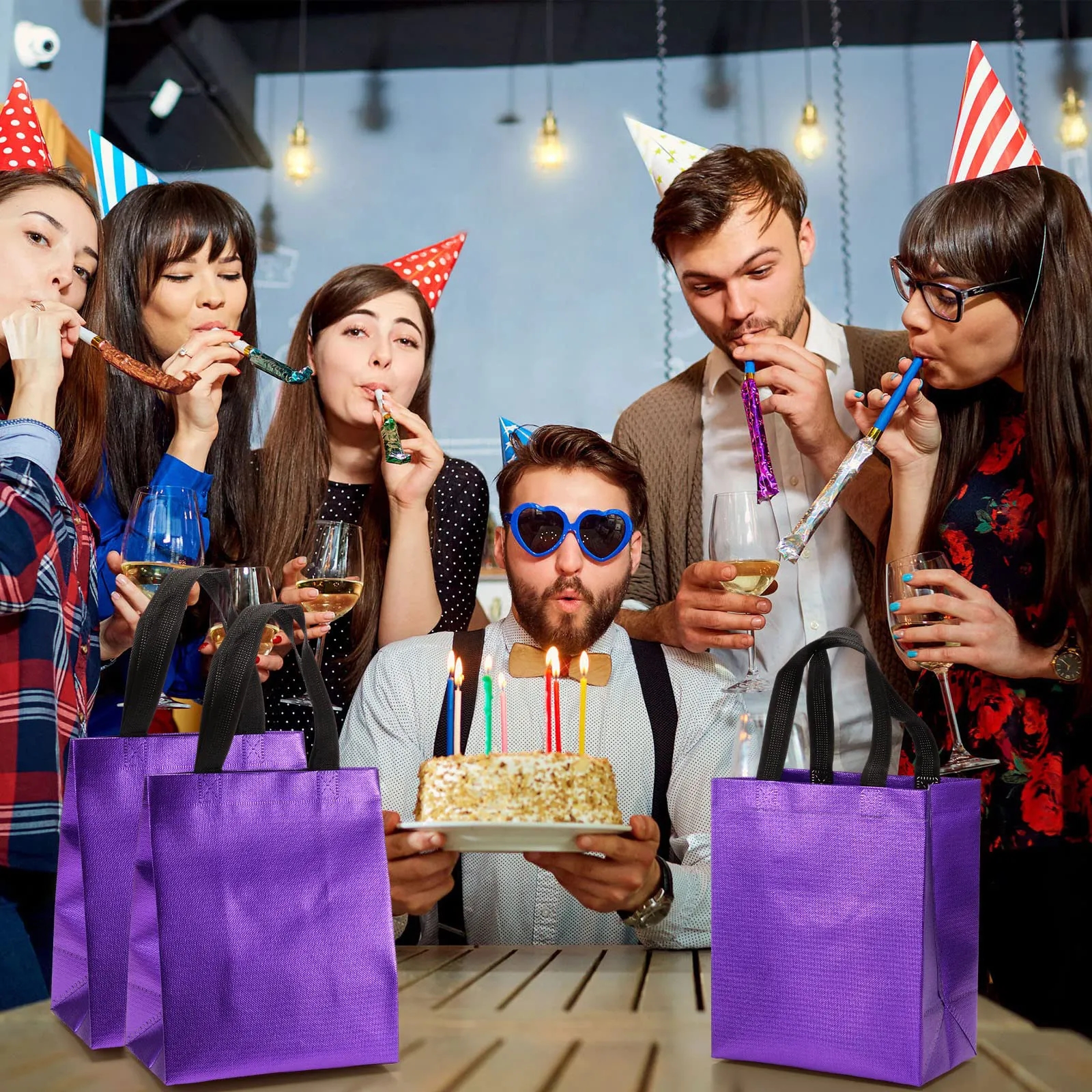 Gift Bags Shopping Glossy Reusable Grocery Tote with Handles 16