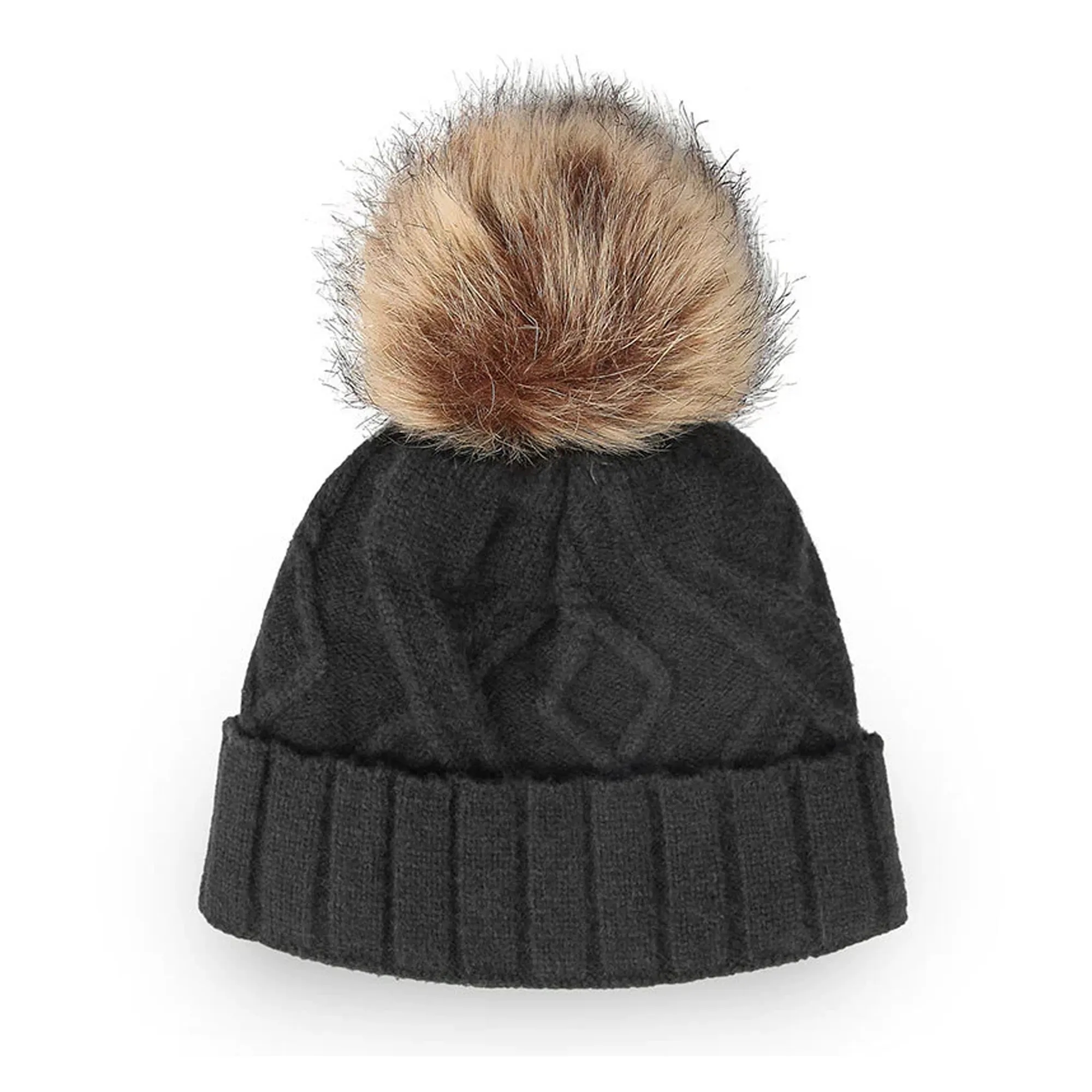 Winter Knit Hat with Faux Fur Pom 1