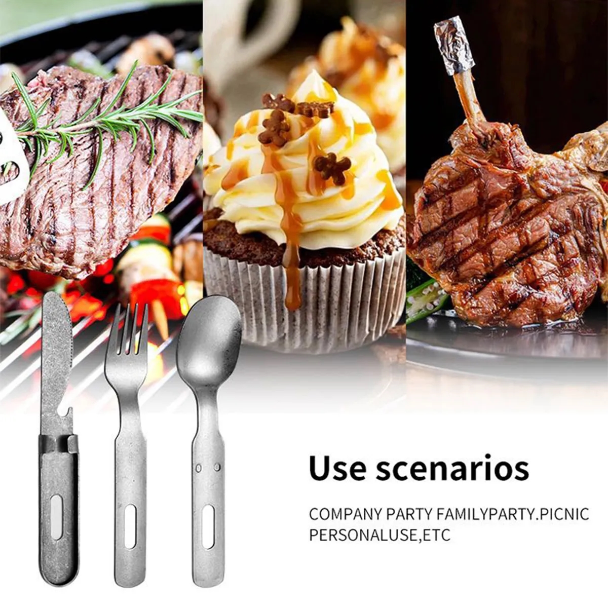 Stainless Steel Cutlery Three-Piece Portable Bag For Camping 7