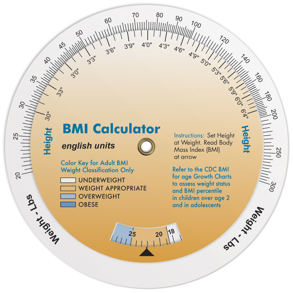 3 Wheel Body Mass Index Calculator (20-300 lb/9-136 kg), Full Colour 3