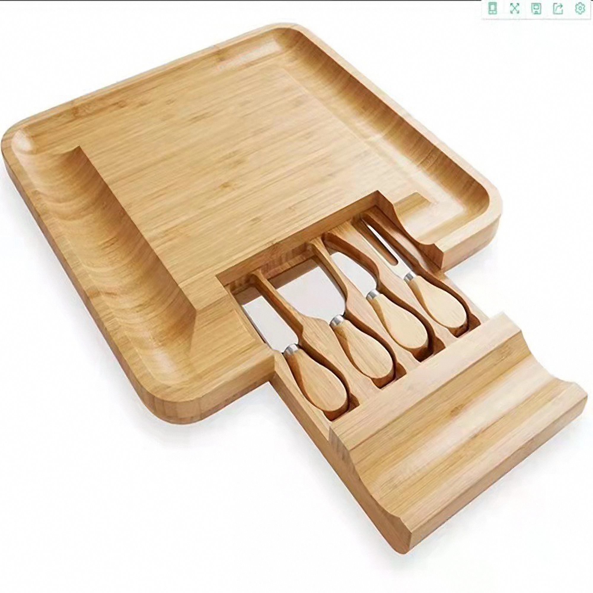 Bamboo Cheese Board and Knife Set with Hidden Drawer 4