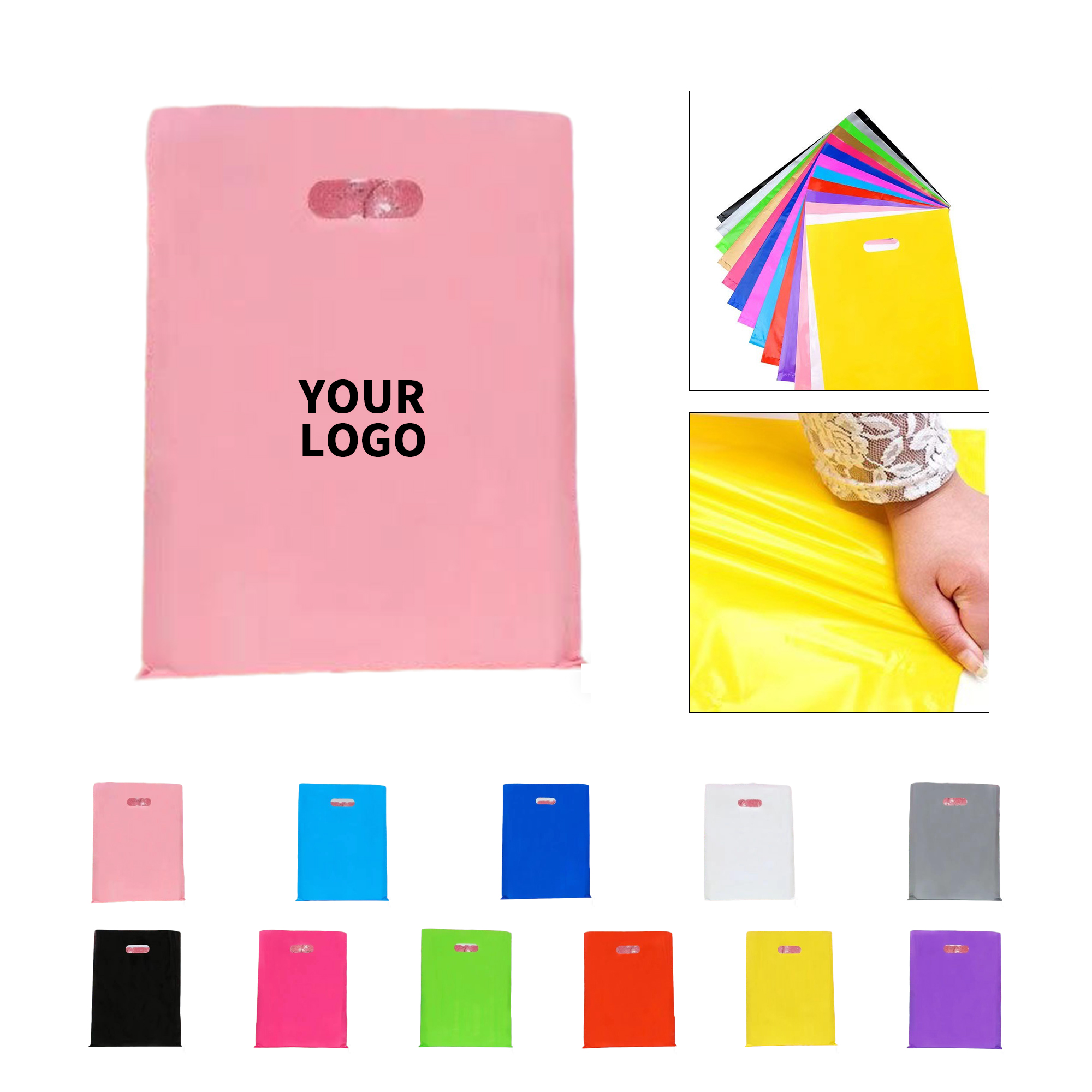 Plastic Die Cut Handle Bag 10" x 14" Durable PE Carry 11