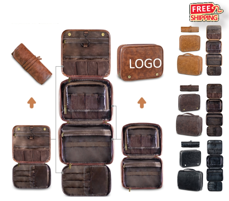 Custom Logo Hanging PU Leather Toiletry Bag Wholesale Bulk Travel Cosmetic Organizer 1