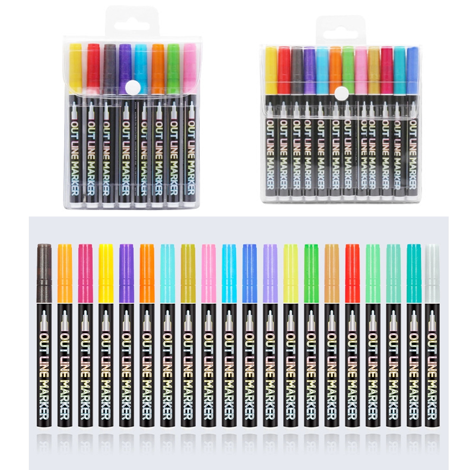 8 Colors Double Line Metallic Markers Outline Metal Pens 4