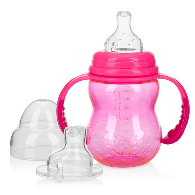 Nuby Non-Drip Bottle with Handles - 8 oz Pink Stage 3 2