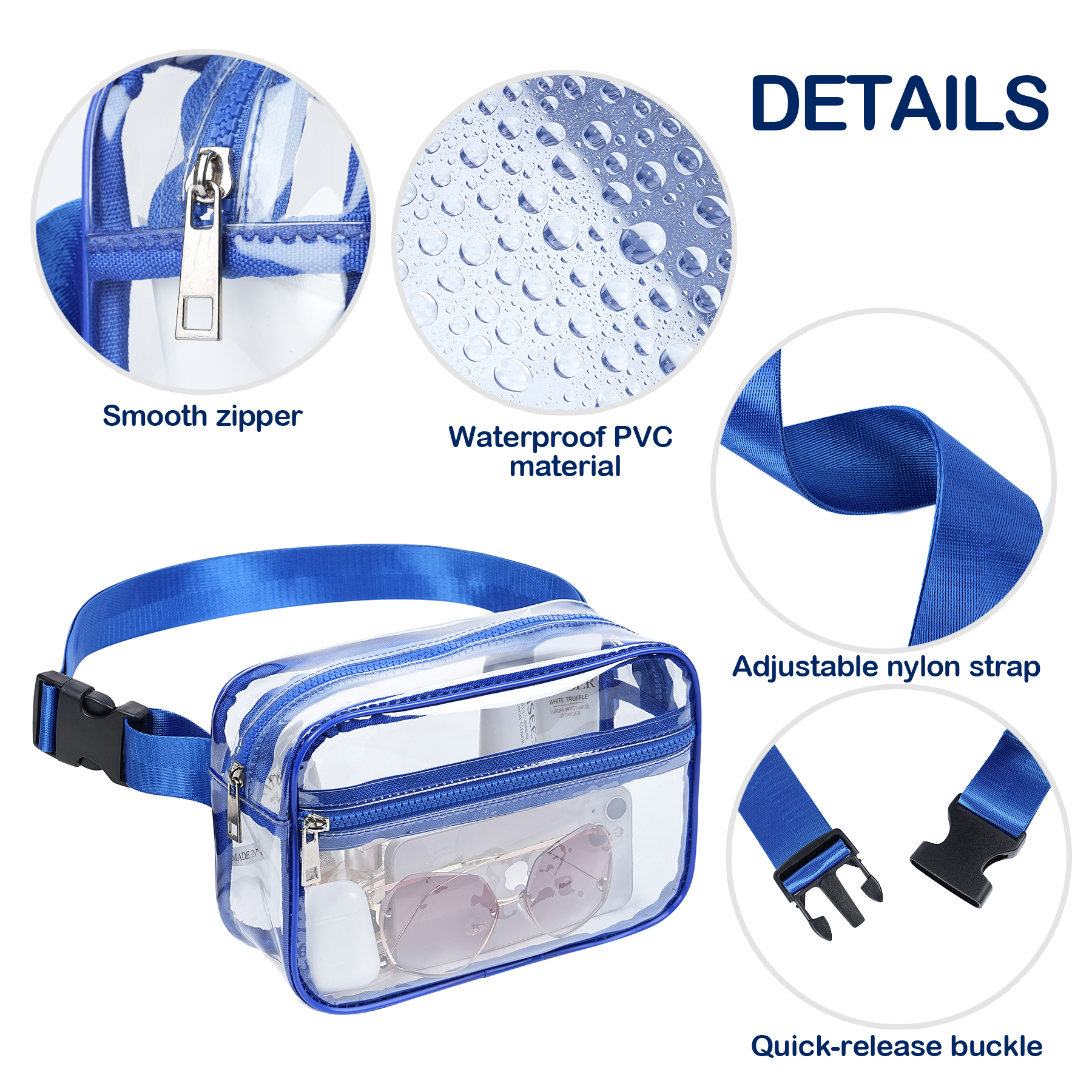Stadium Approved Clear PVC Fanny Pack W/ Two Zipper Pockets 9