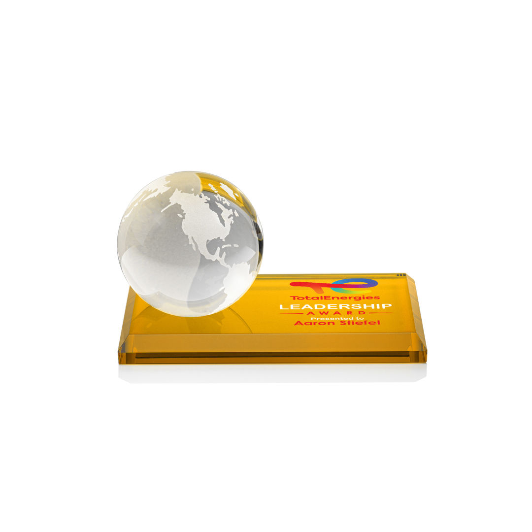 Globe VividPrint™ Award on Rectangle Base - Amber 5