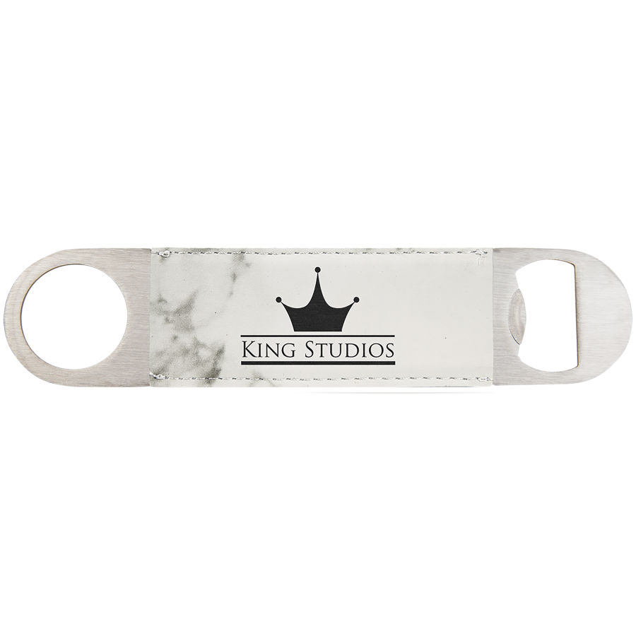 1 1/2" x 7" White Marble Leatherette Bottle Opener 1
