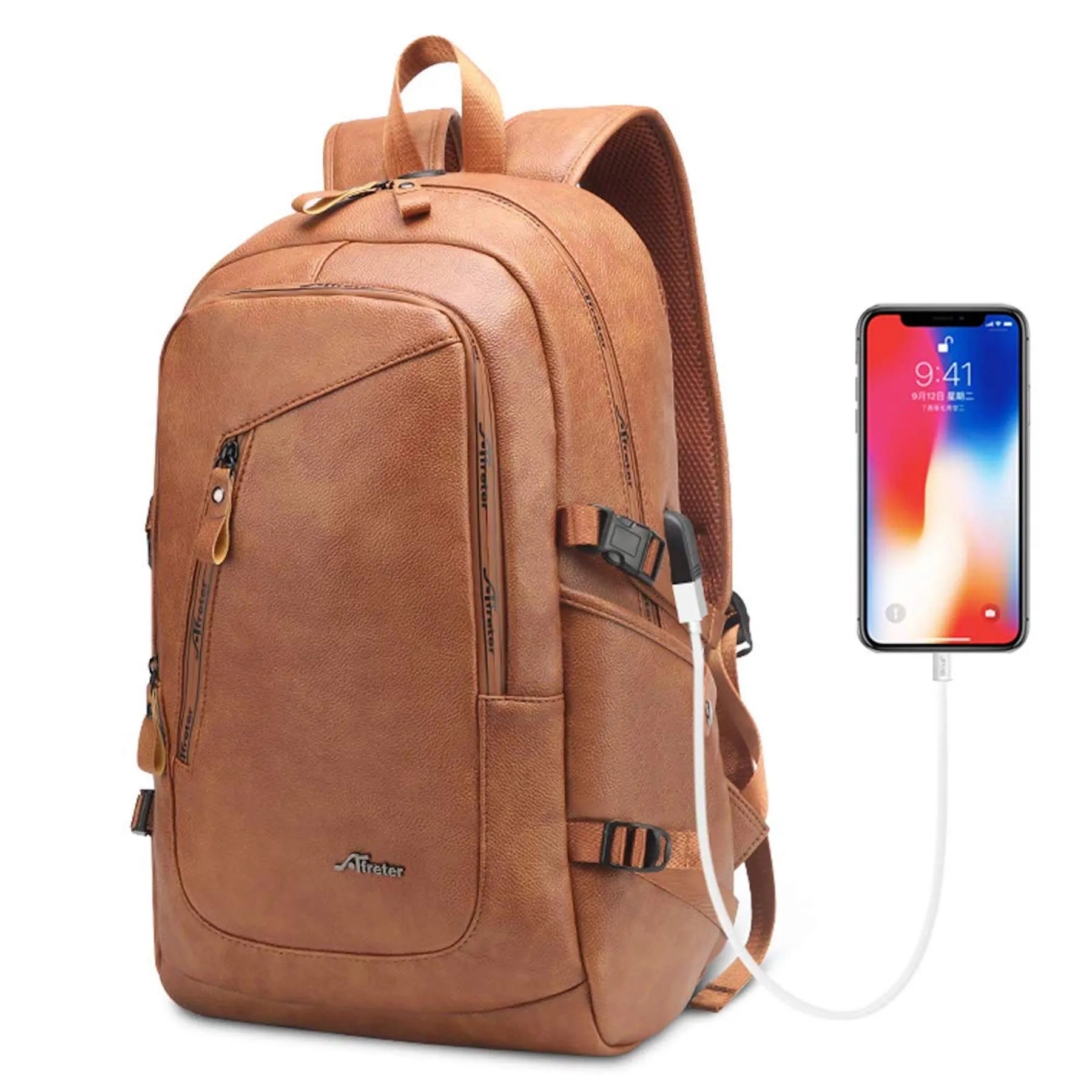 PU Vintage Travel Daypacks USB Charging Port 15.6" Laptop 3