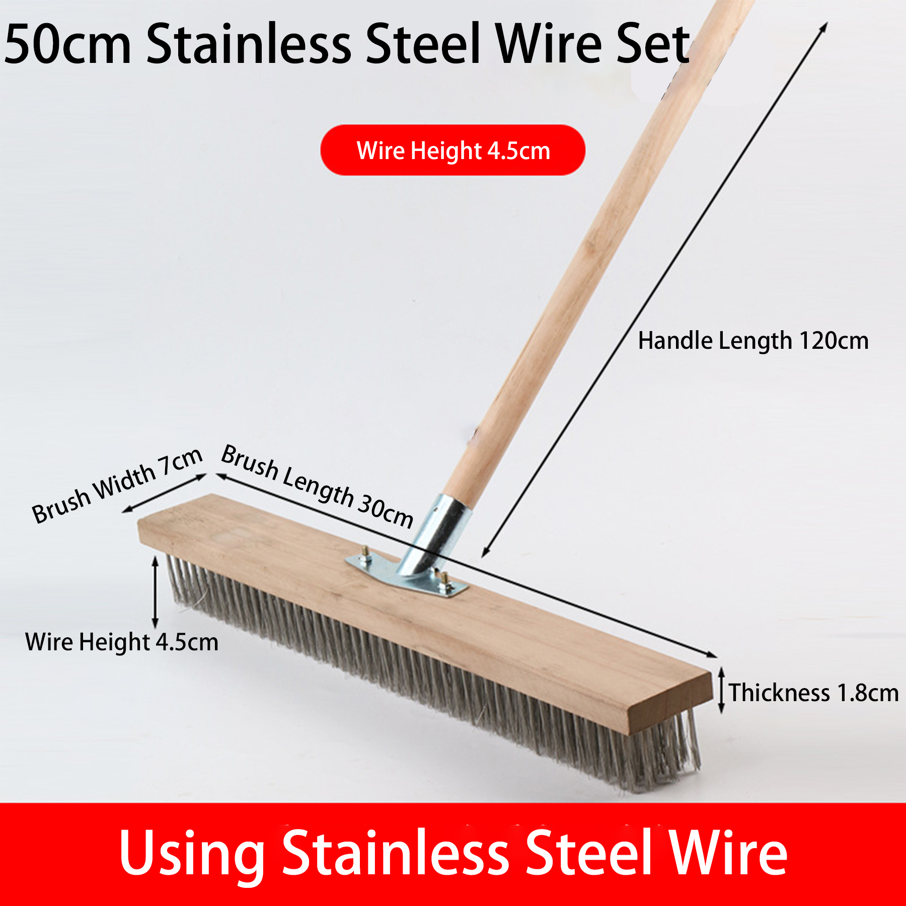19 11/16" Stainless Steel Wire Deck Brush with Wooden Back and Galvanized Steel Wire 19 inch 2