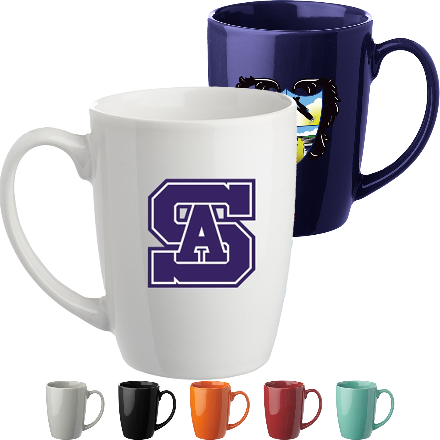 12 oz Custom Imprint Glossy Mugs Curved Grip 2