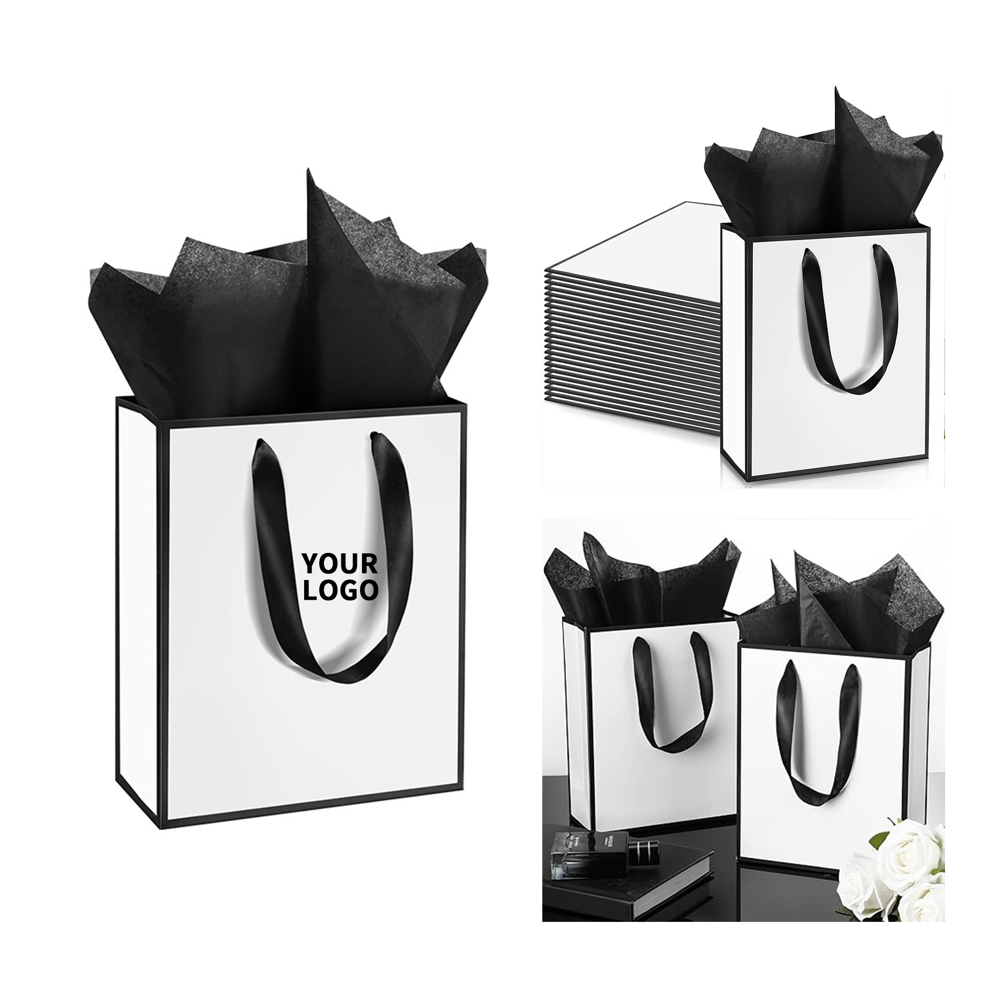 Paper Tote With Ribbon Handles 8.25" x 4.25" x 10.5" 2