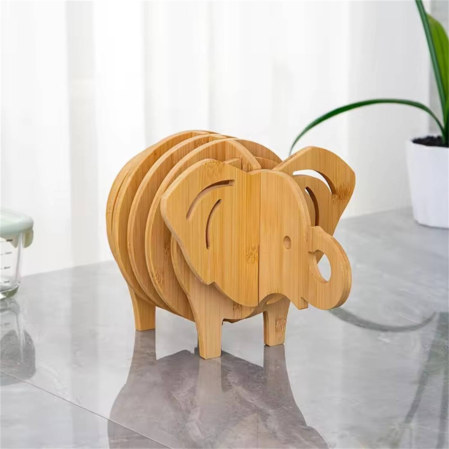 Elephant Shaped Bamboo Coaster and Table Top Decoration 5