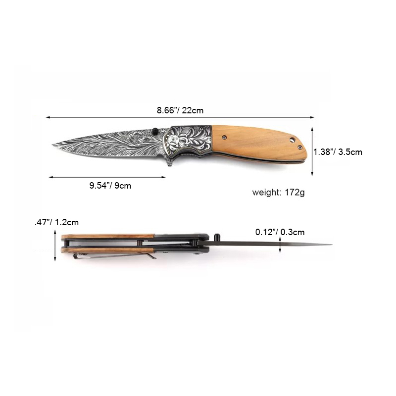 ApexBlade - Olive Wood Folding Pocket Knife With Stainless Steel Blade Antique Full Color Optional 5