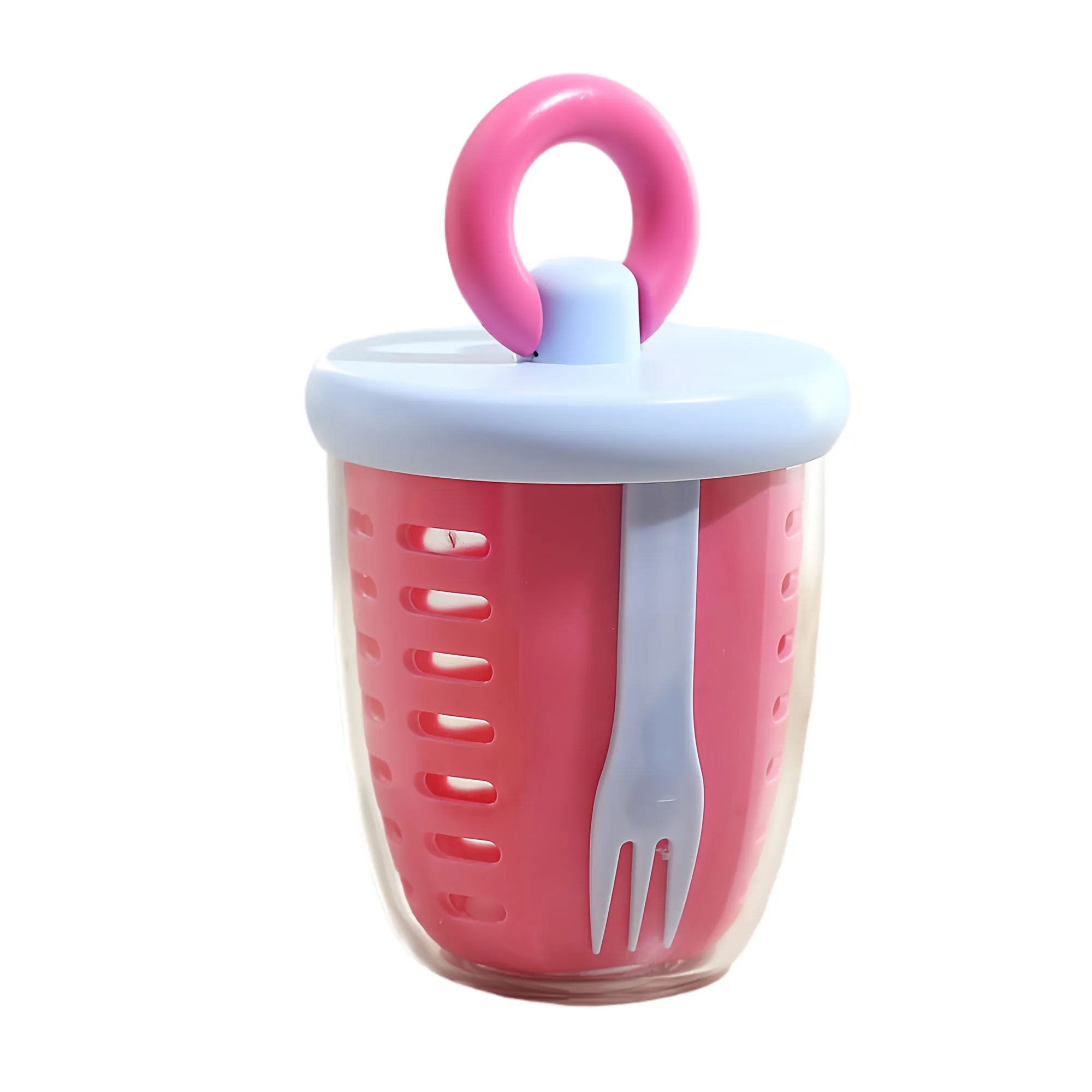 Elegant Double Layer Fruit Salad Cup With Fork Spoon 9