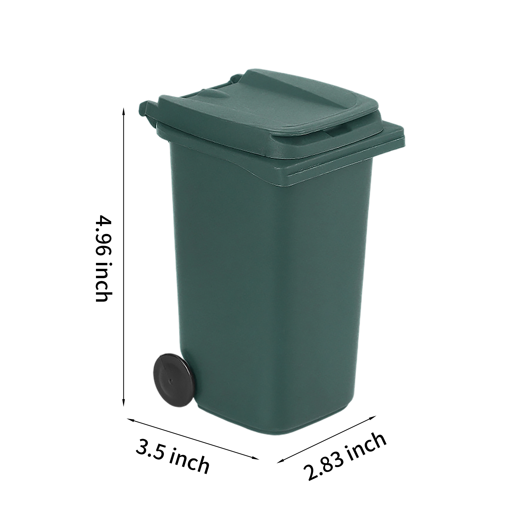 Plastic Mini Trash Can With Lid And Wheels 4.96 x 3.5 x 2.83" 2