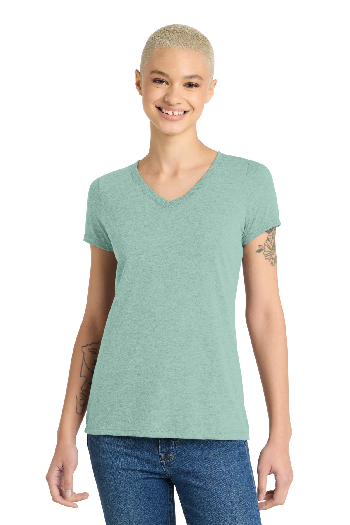 District Women's Perfect Tri V-Neck Tee. DM1350L 22
