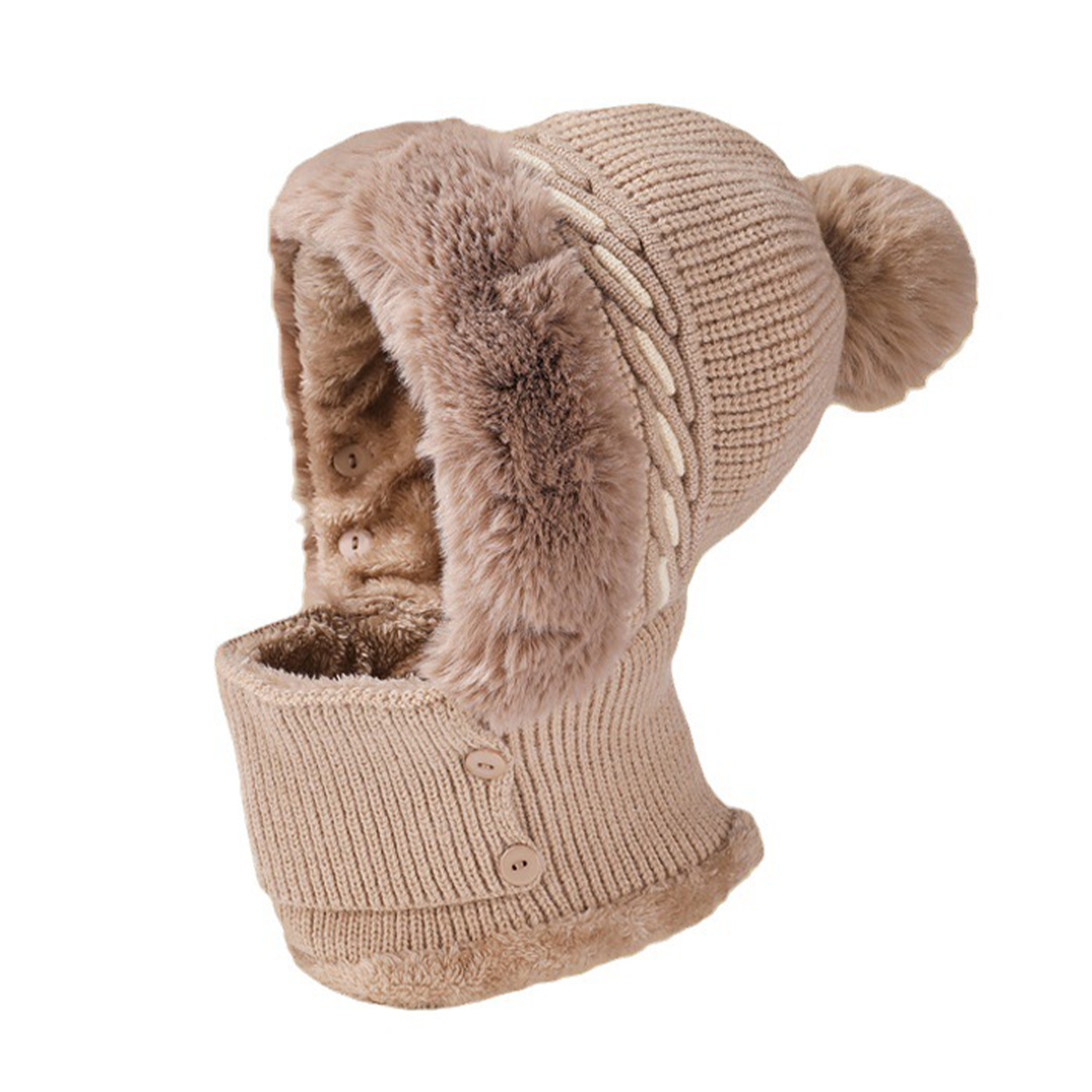 Winter Warm One Piece Fleece Hats Scarf Mask Knitted Hat 4