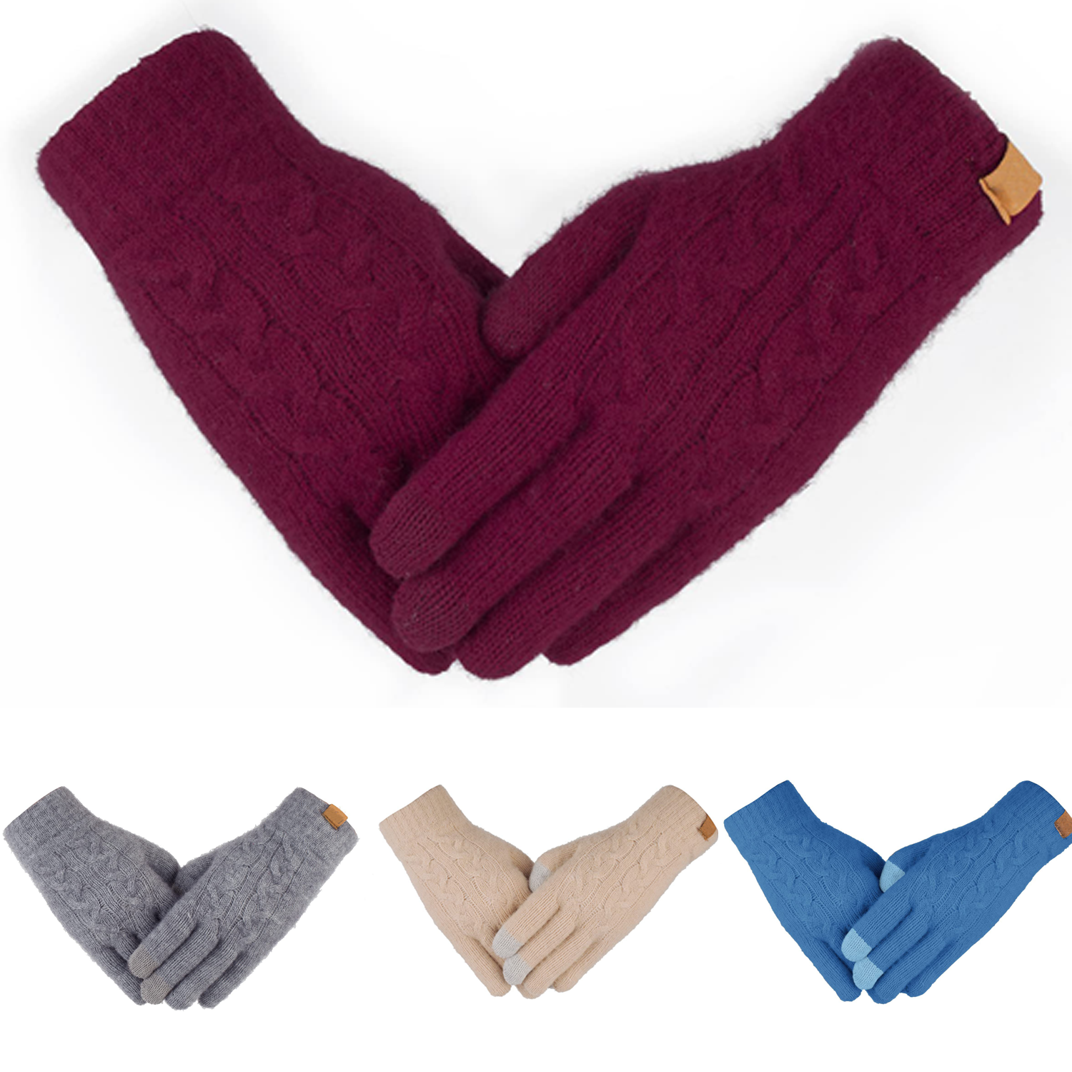 Women's Touch Screen Gloves, Warm Wool, Fleece-Lined Mittens 4