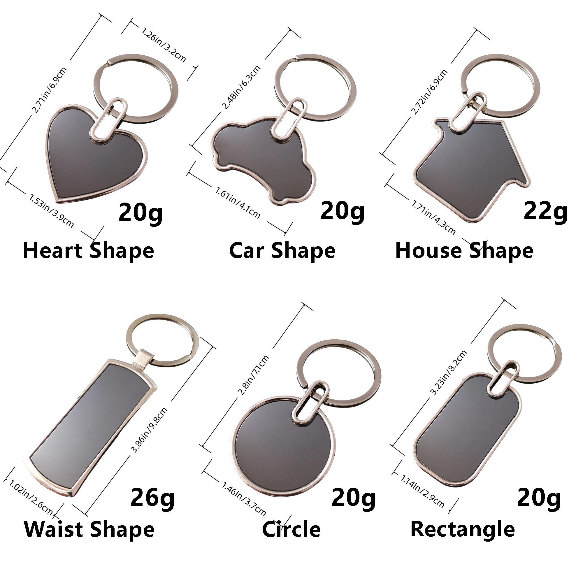 6 Shapes Zinc Alloy Metal Keychains MOQ50 2