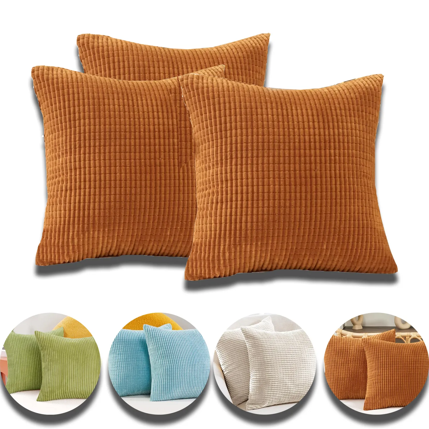 18x18 Inch Cream Stripe Pattern Square Soft Cushion Covers 4