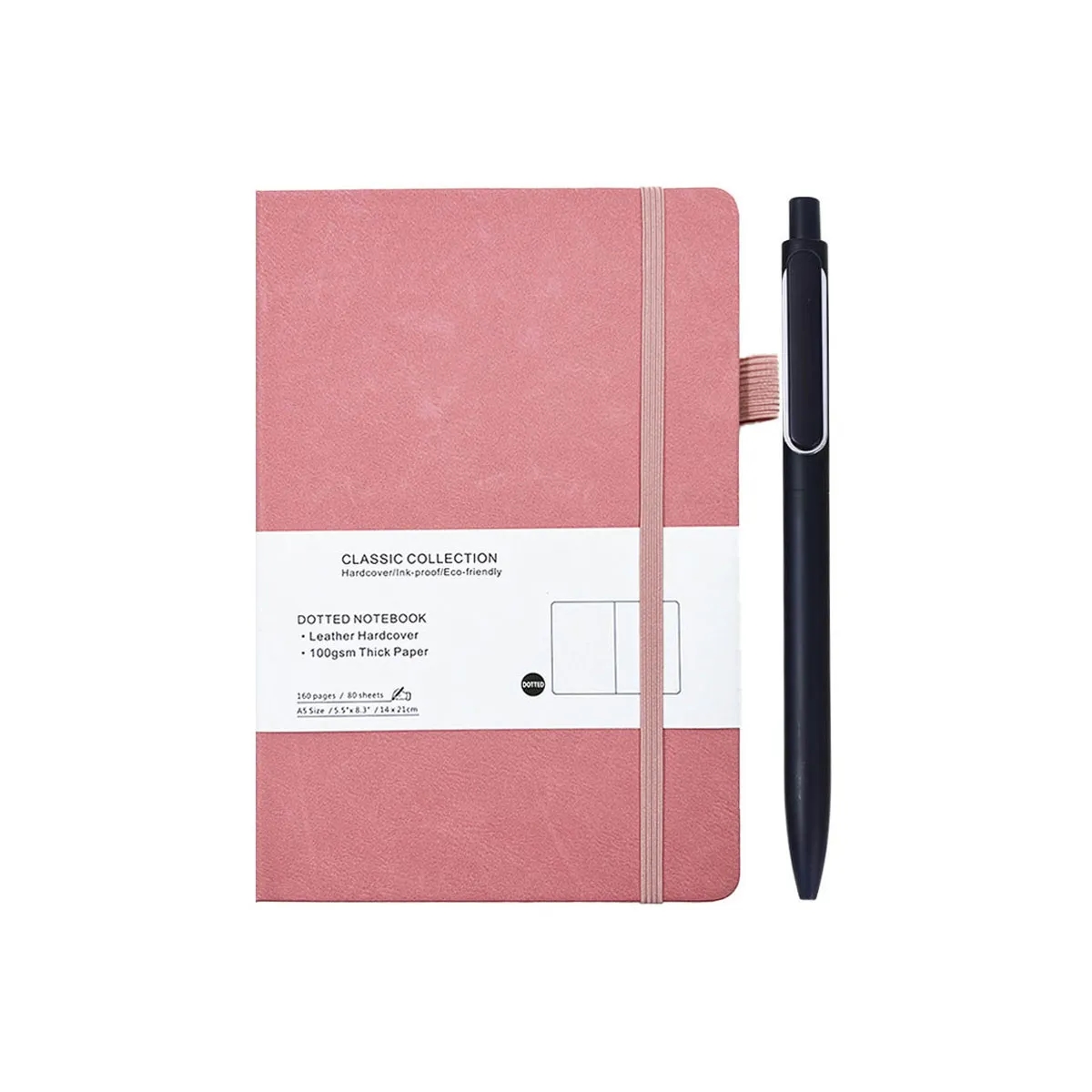 A5 Leather Cover Dotted Notebook With Metal Pen 3