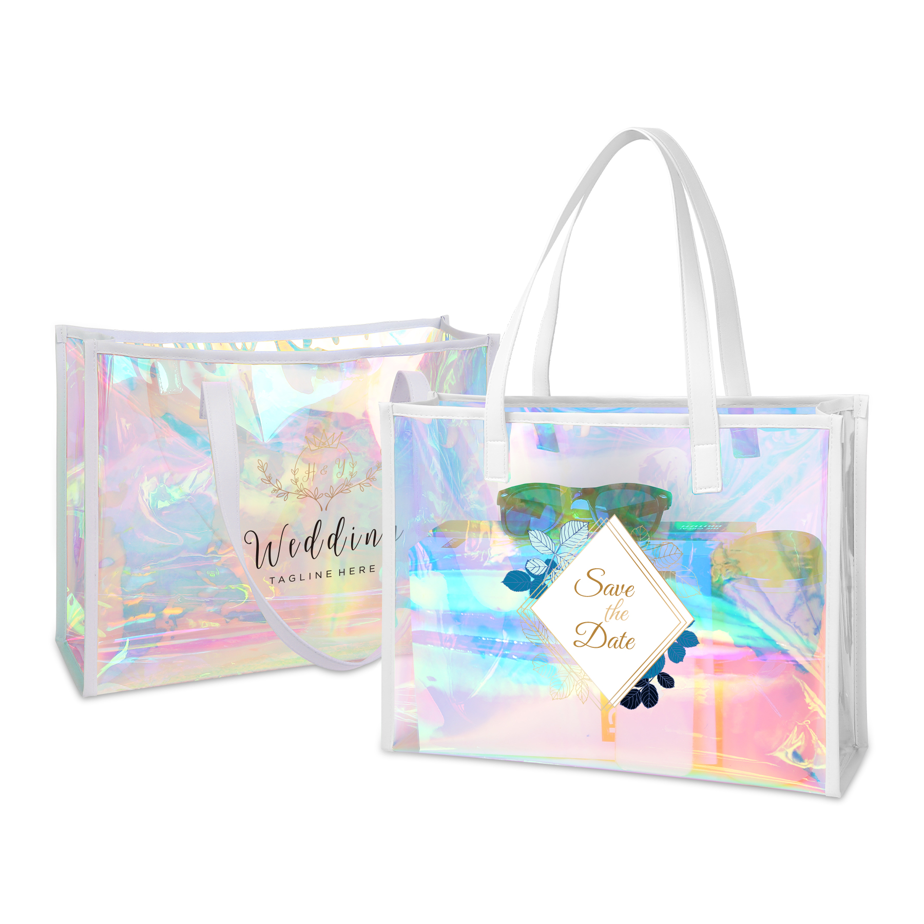 Clear Holographic TPU Tote Bag with PU Leather Handles, custom tote bag with logo imprint 4