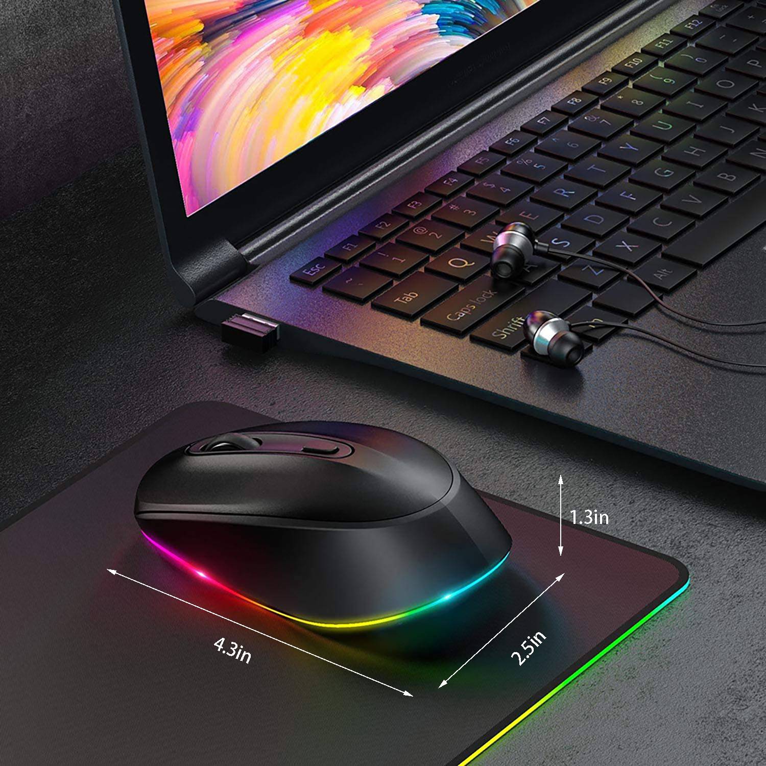 Rechargeable Colorful LED Lights Wireless Silent Mouse 10