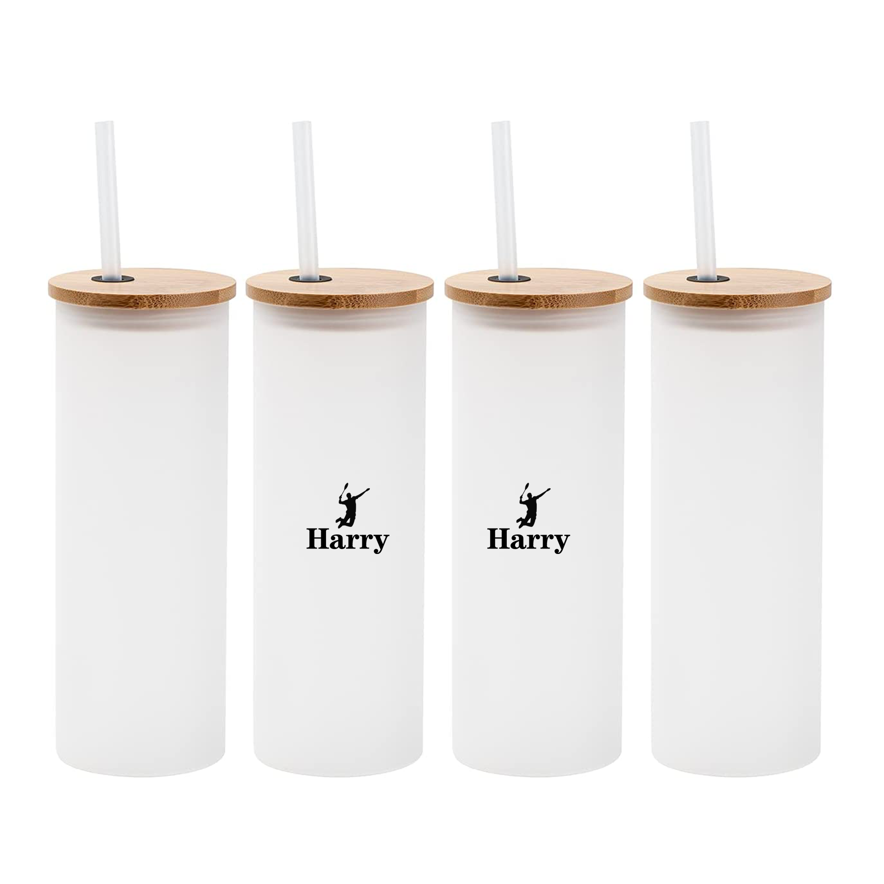 18Oz Bamboo Covered Frosted Glass Cup 2