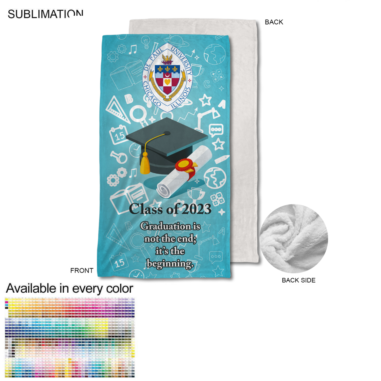 Graduation Blanket in Plush and cozy Mink Flannel Fleece , 30x60, Stadium size, Sublimated 1