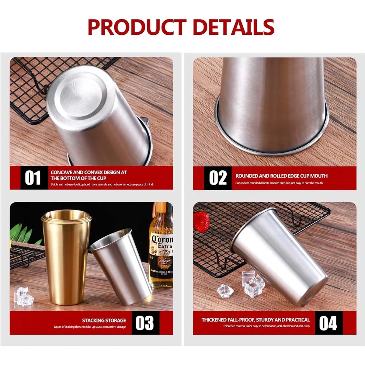 16oz Unbreakable Stackable Stainless Steel Drinking Cup 3