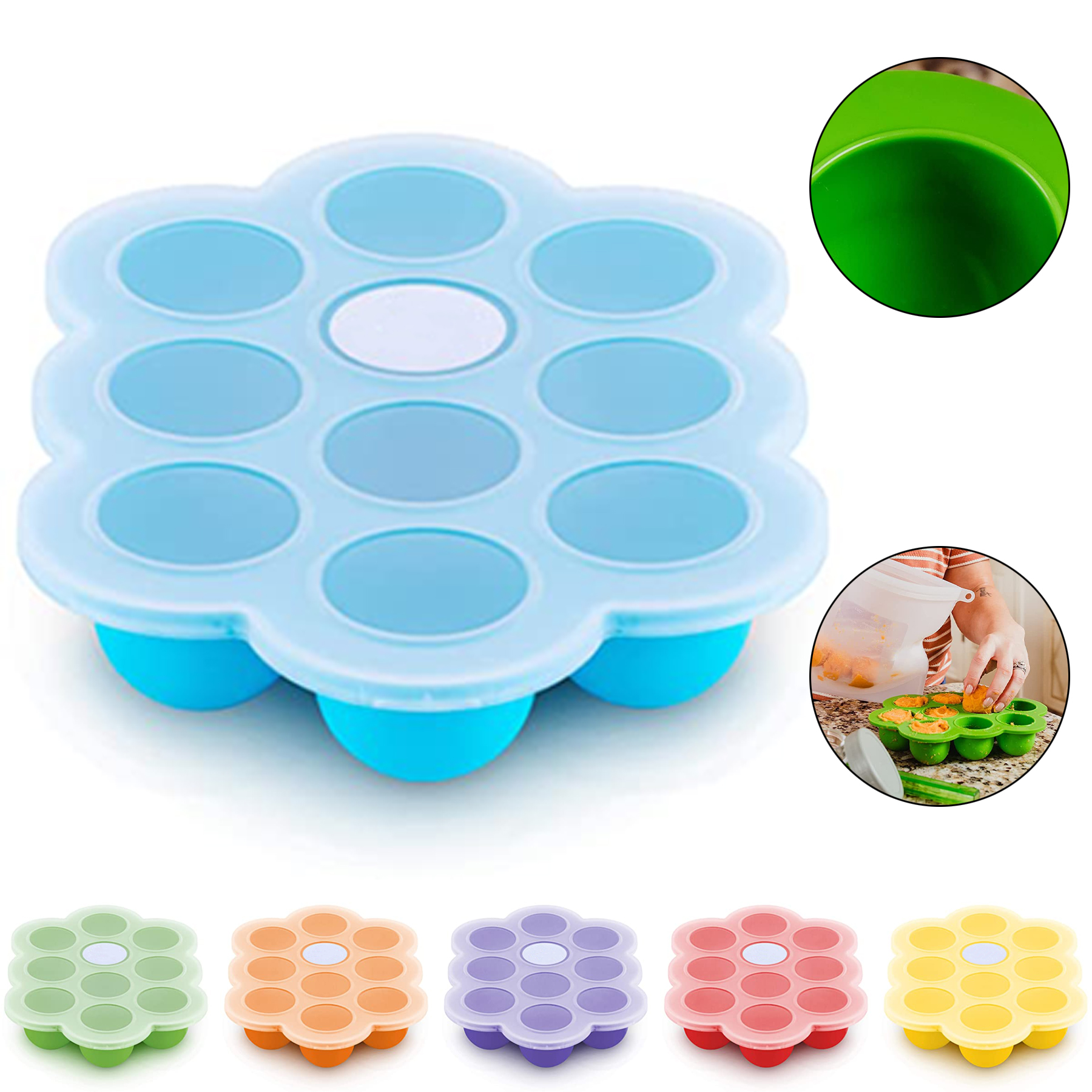 Silicone Baby Food Freezer Tray with Clip-on Lid 2