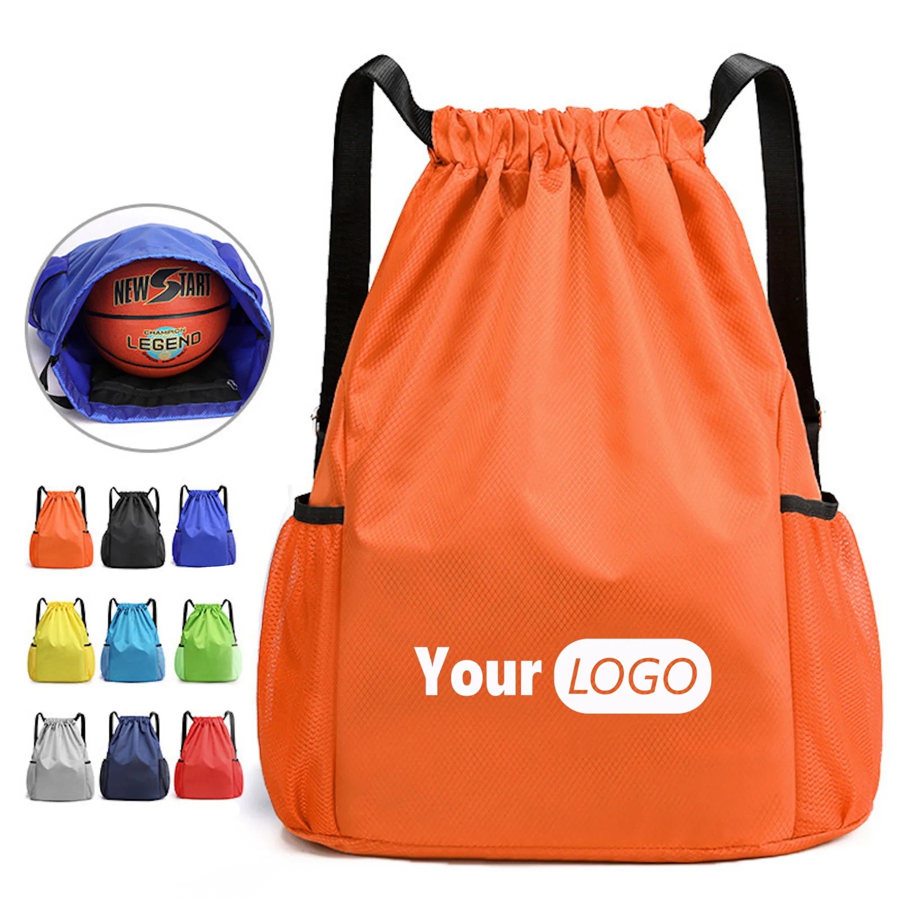 Drawstring Backpack Sports Gym Bag w/2 Water Bottle Holder 7