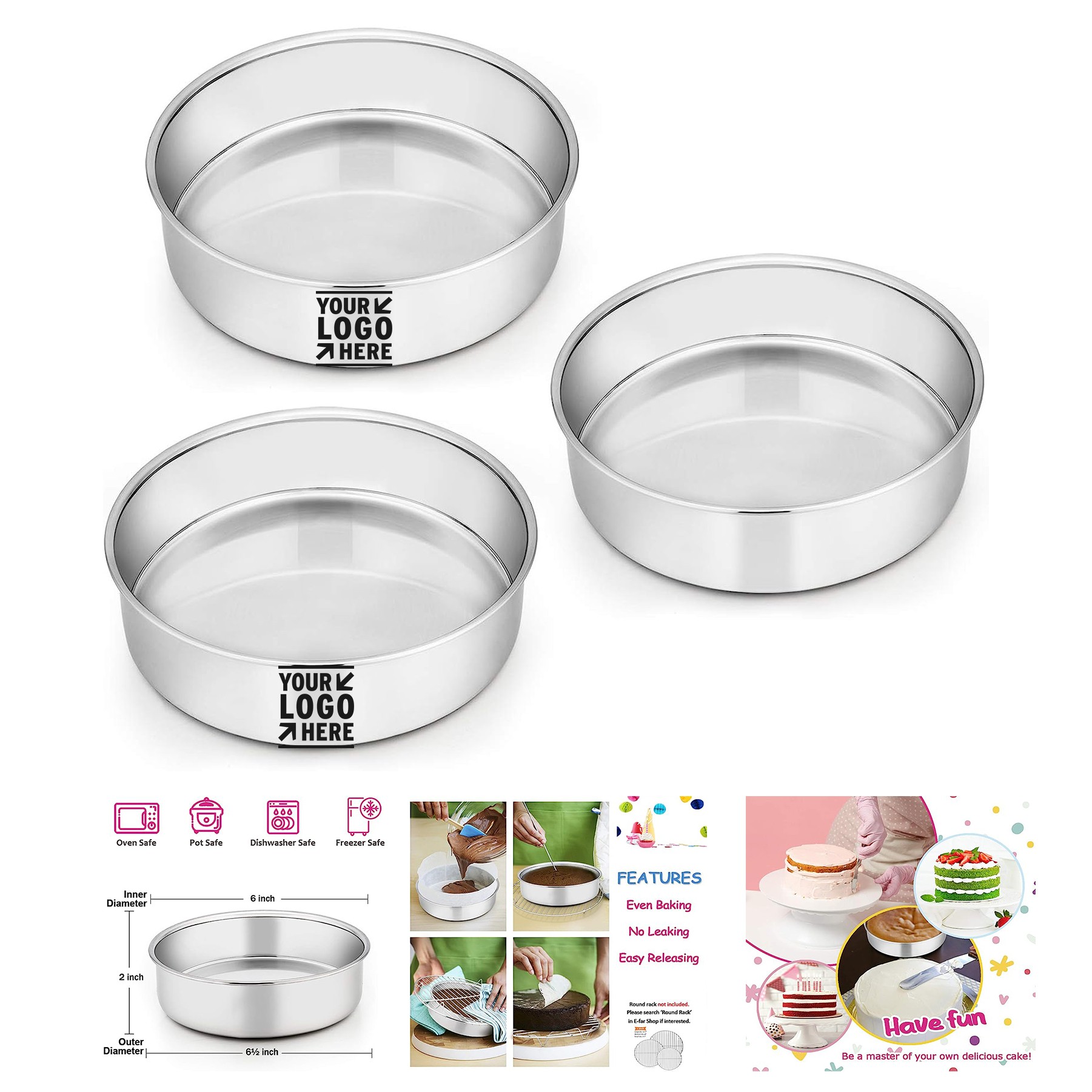 6 Inch Stainless Steel Cake Pans Tins 2