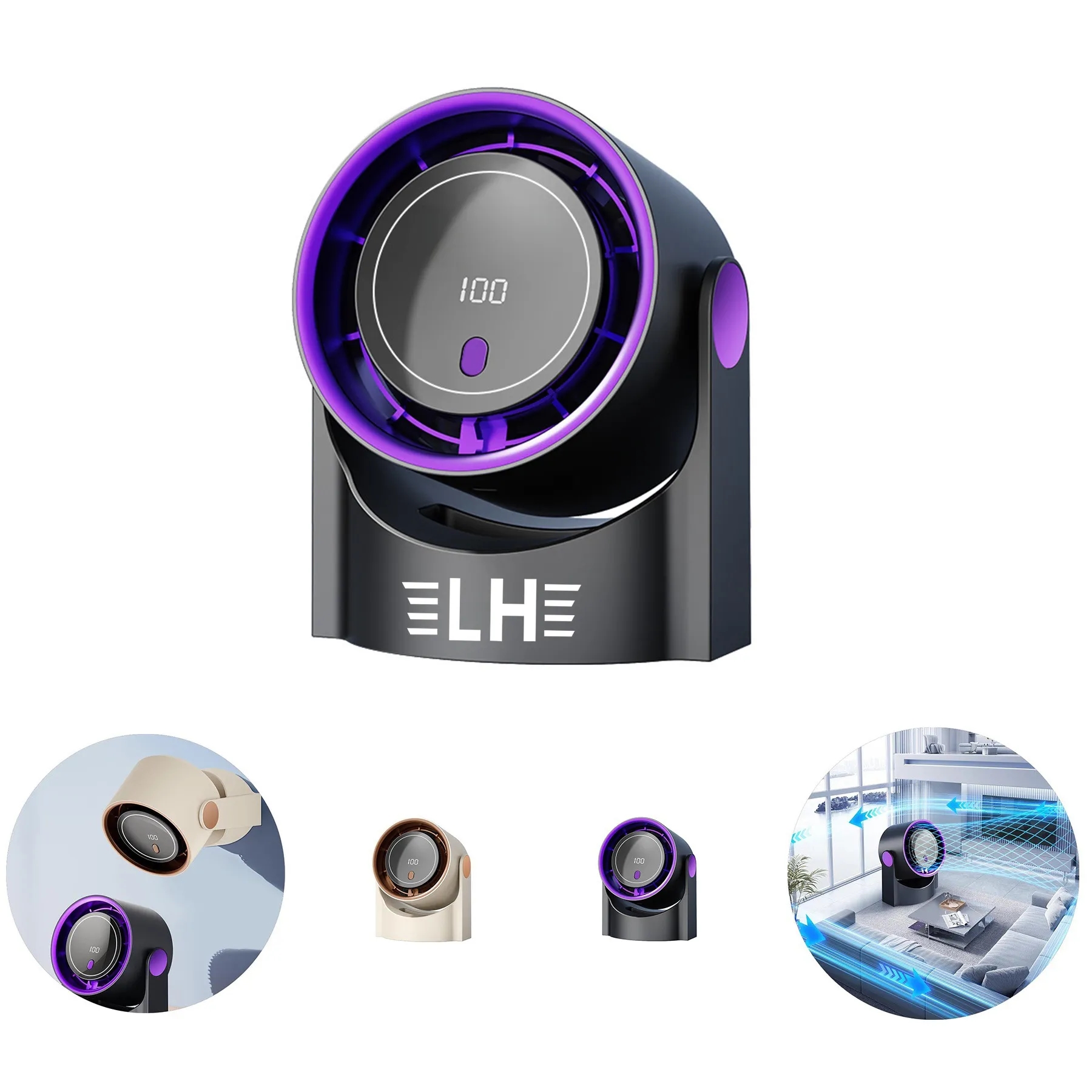 Digital Display Rechargeable USB Desk Fan 3