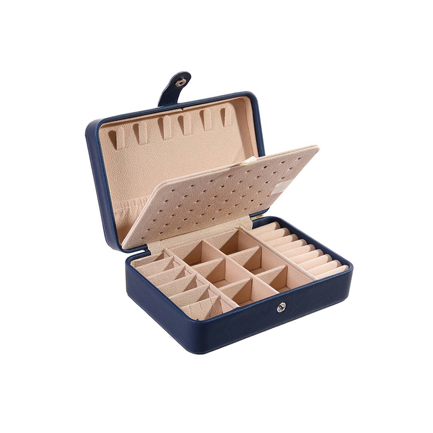 PU Leather Portable Dual-Layer Jewelry Box w/ Snap 6