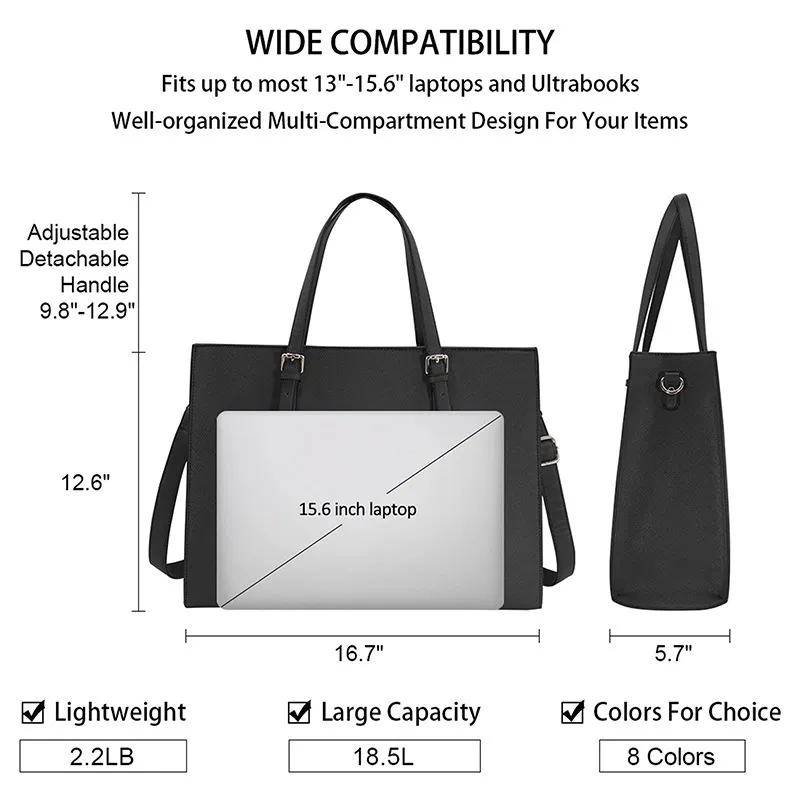 Custom Logo 15.6 Inch Leather Laptop Tote Bag for Women Business Corporate Gift 6