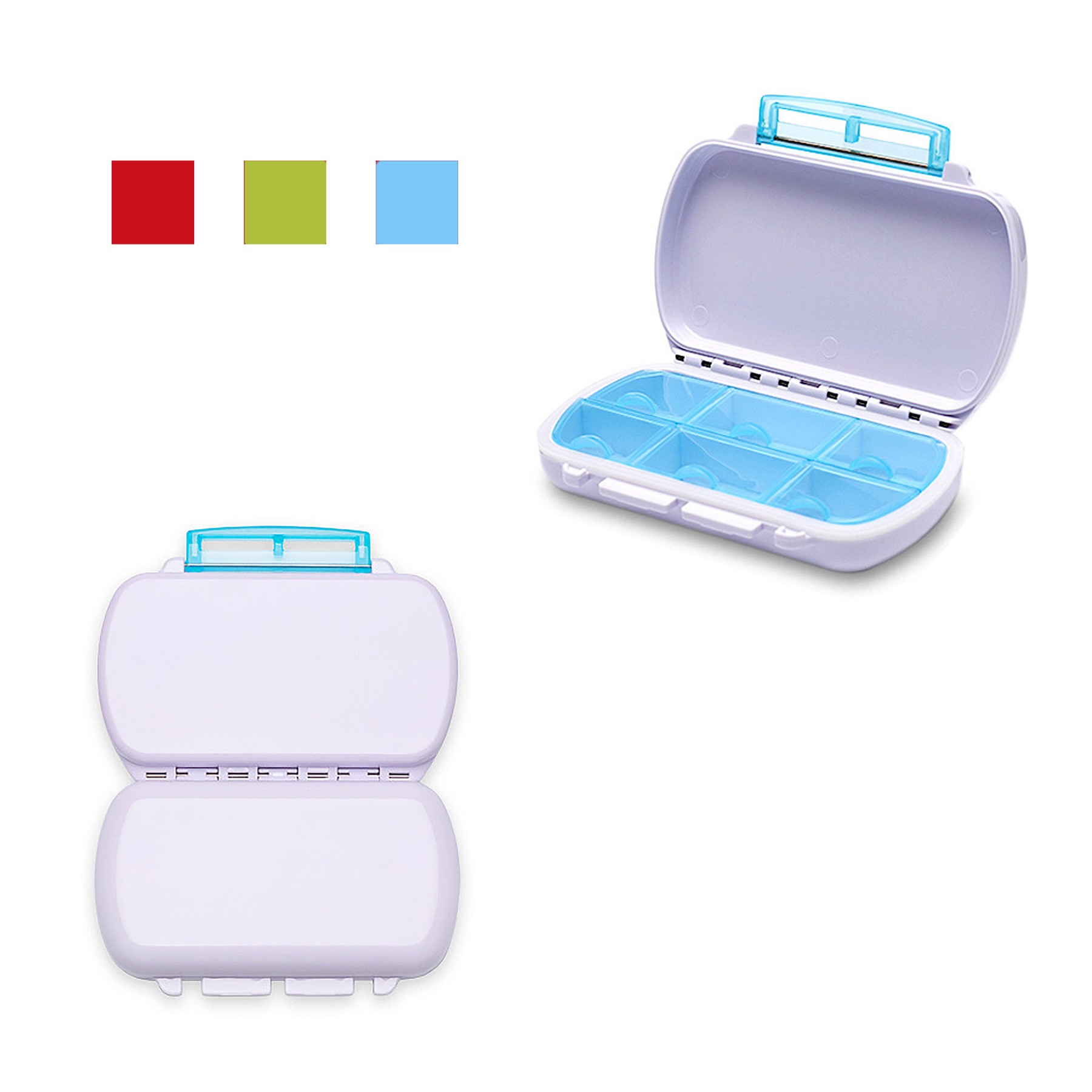 MOQ25 6 Compartment Double Lid Childproof Plastic Pill Box 7