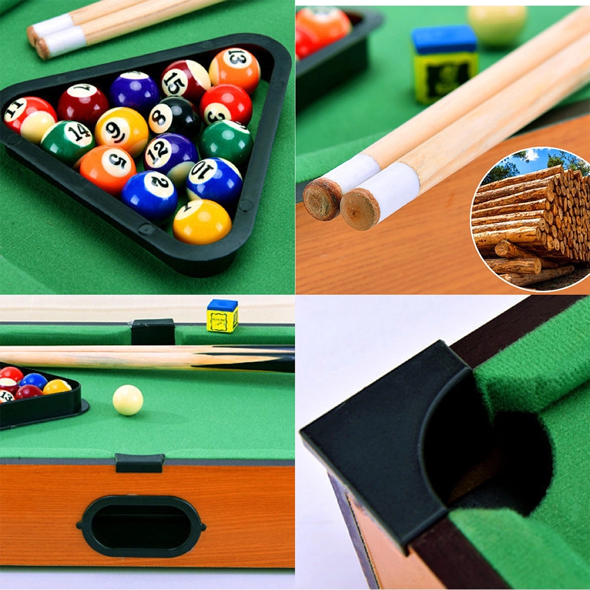 Wooden Mini Table Top Pool  with 15 Colored Balls 3