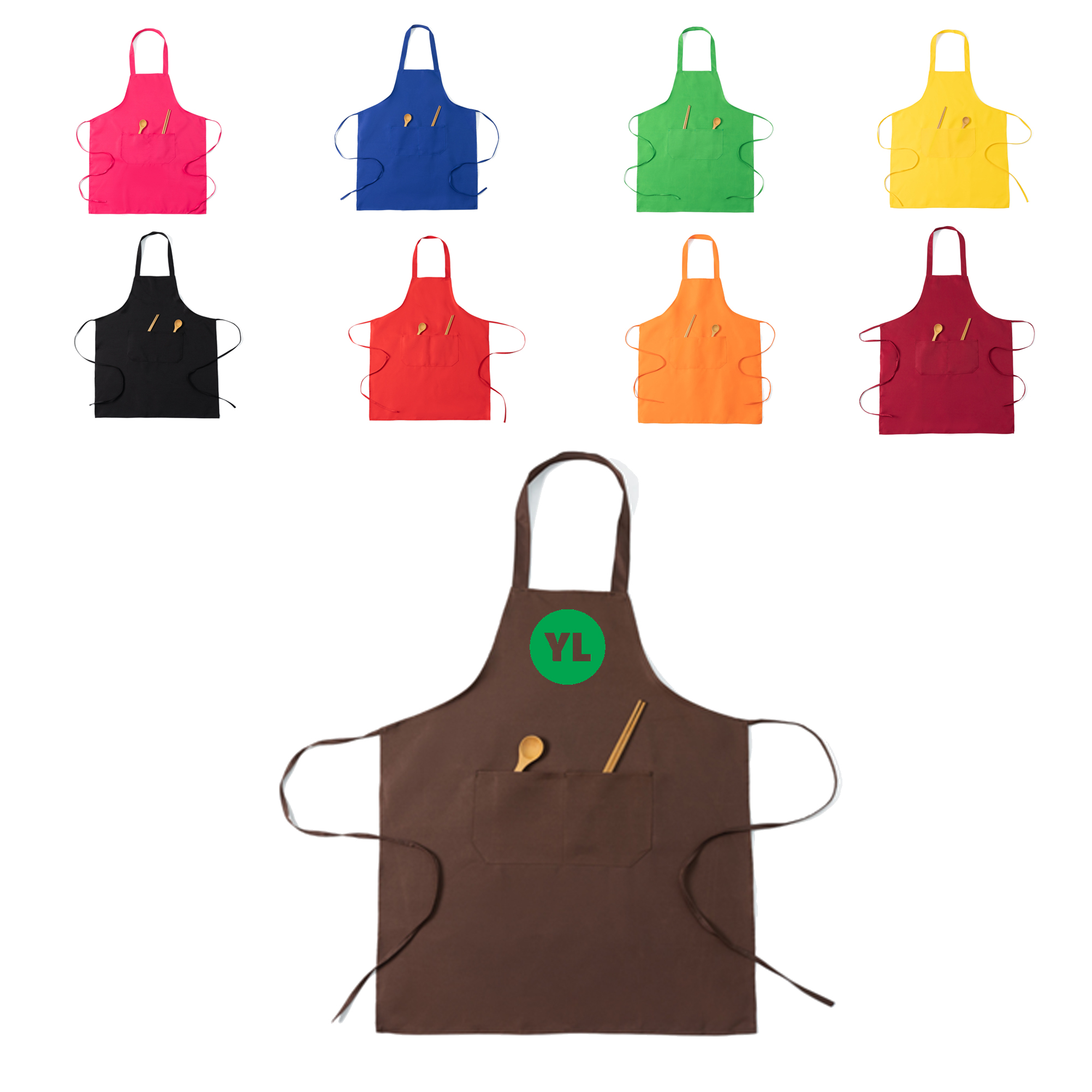 Solid Color Hanging Neck Apron With Two Pockets MOQ 50 2