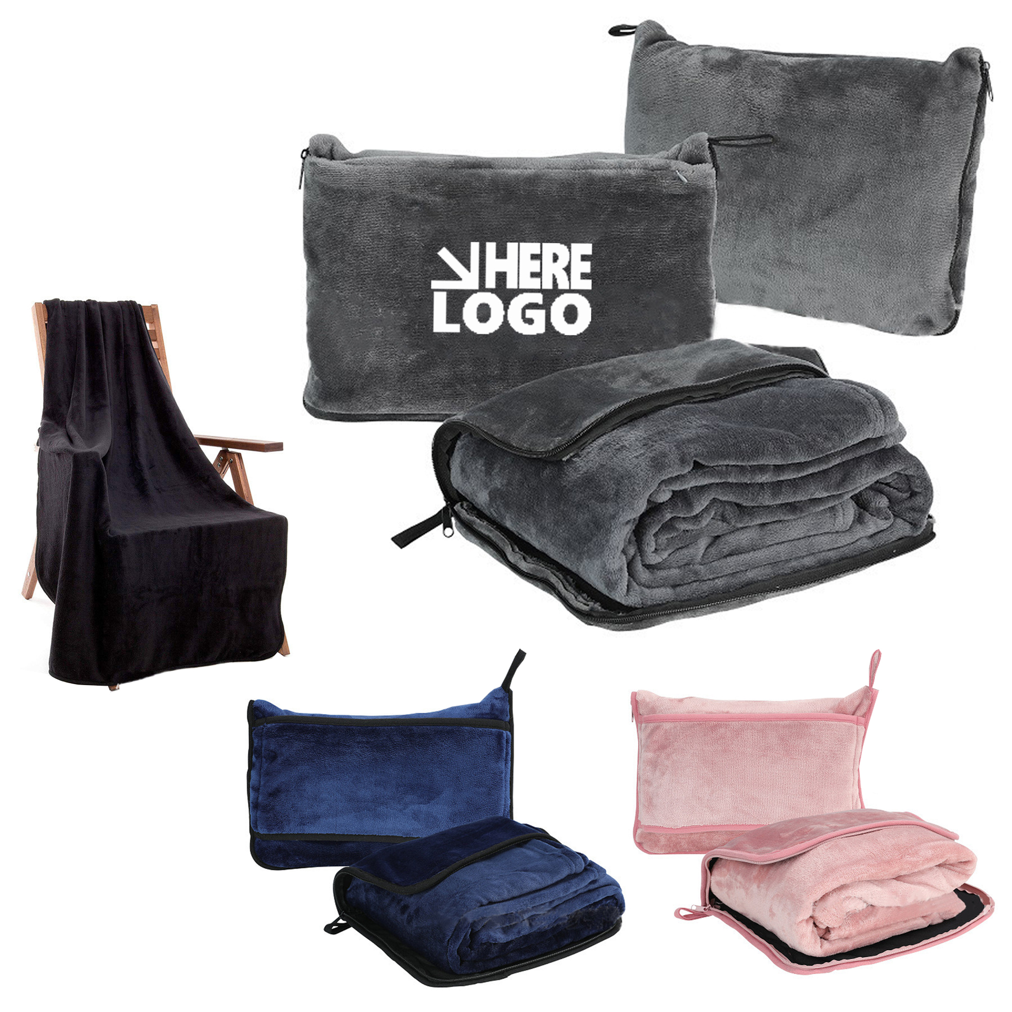 Foldable Flannel Travel Blanket with Embroidered Pouch 6