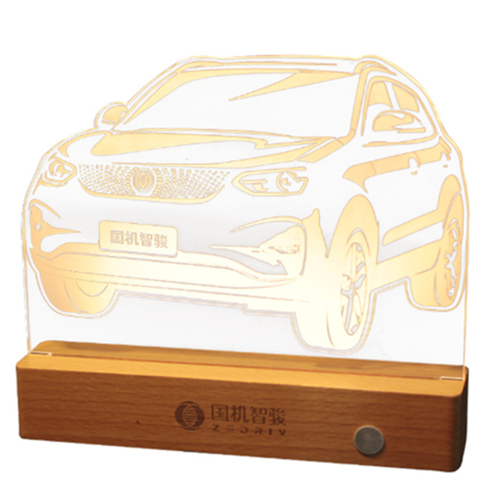 Acrylic Night Light Rectangle Beech Wood Base 3