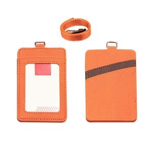 Lanyard Dual Colored 3 Pockets PU Leather Card Holder 27