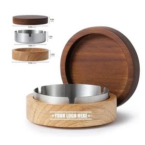 Wooden Ashtray With Lid For Smokers Stainless Steel Liner 13