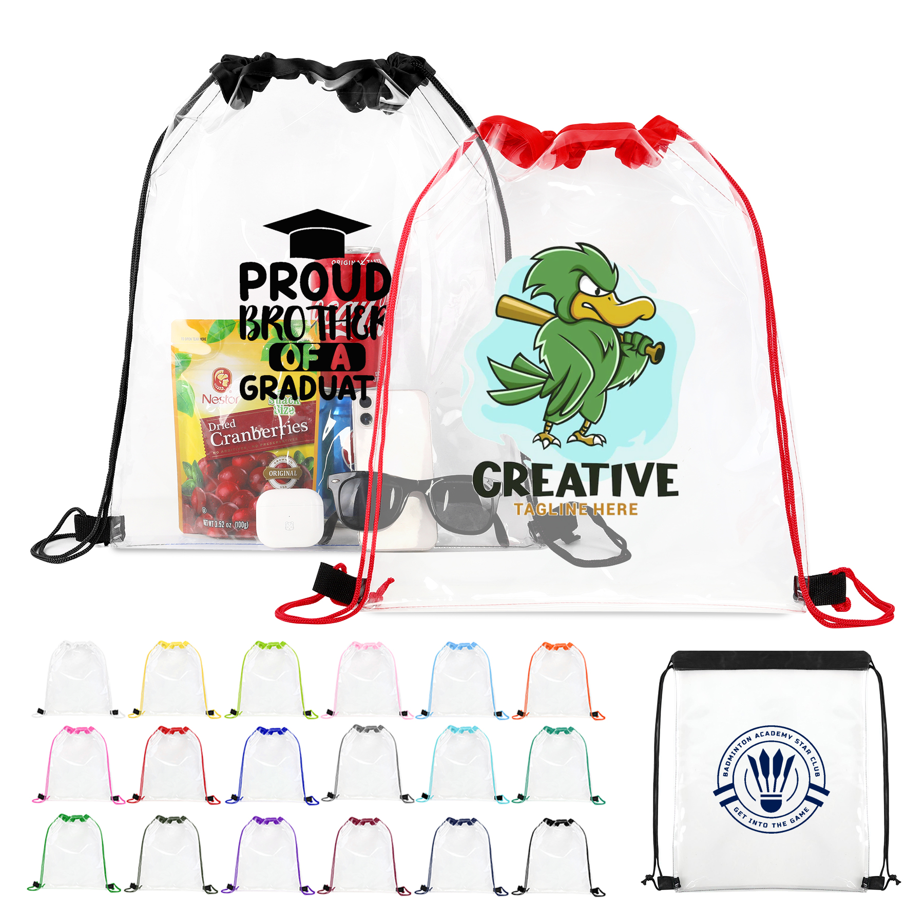 Large Clear Water-Resistant Stadium Drawstring Backpack 22